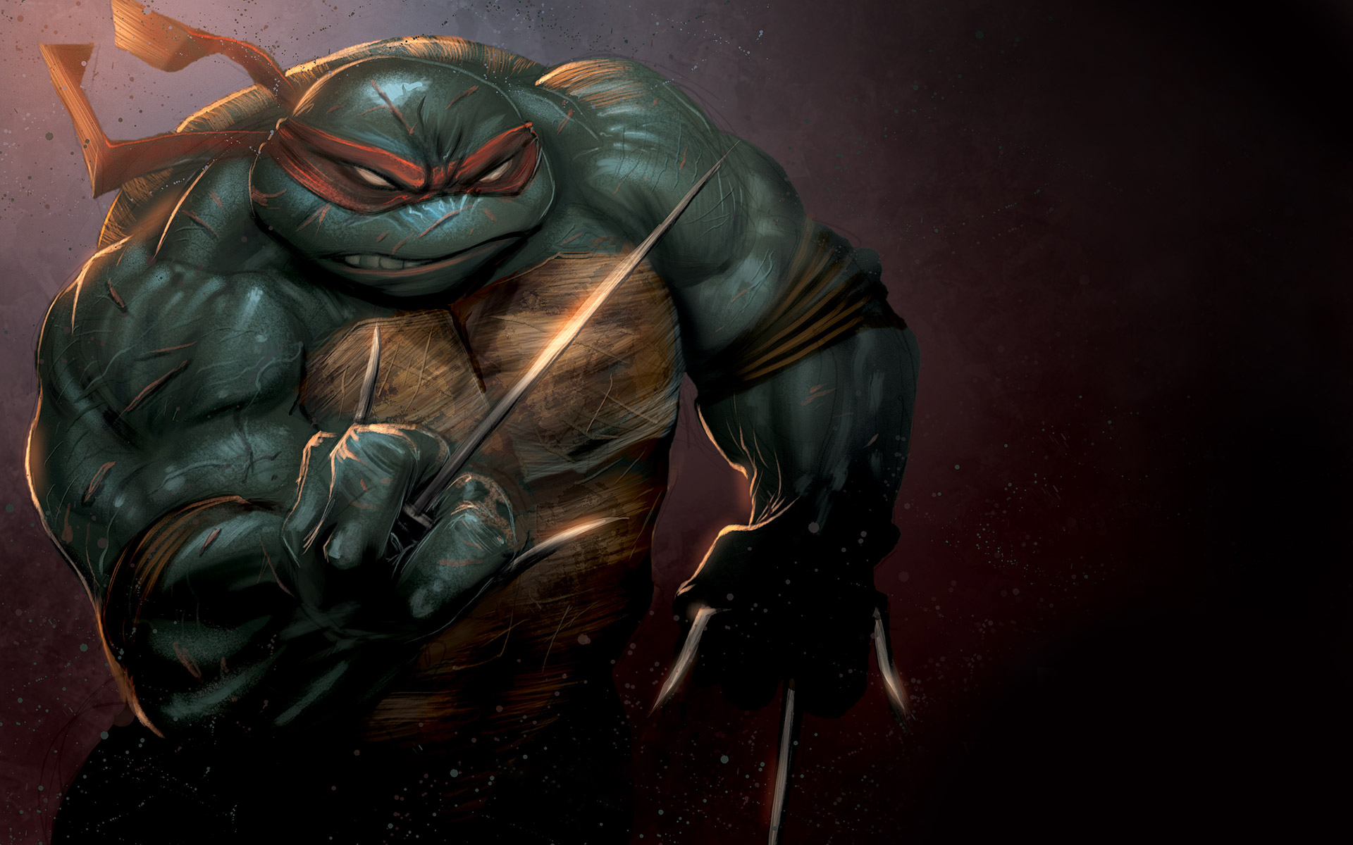Raphael, one of the Teenage Mutant Ninja Turtles, in a high-definition desktop wallpaper.