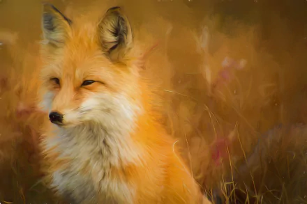 Oil painting of a fox rendered in warm tones, presented as a 4K Ultra HD desktop wallpaper and background.