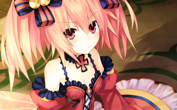 HD PC desktop wallpaper featuring Eryn from the video game Fairy Fencer F, showcasing her pink hair, red-and-blue outfit, and characteristic accessories.
