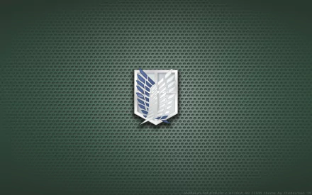 HD PC desktop wallpaper featuring the emblem of the Survey Corps from the anime Attack on Titan on a textured green background.