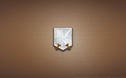 HD PC desktop wallpaper featuring the Attack on Titan anime logo: a silver shield with crossed swords centered on a textured brown honeycomb background.