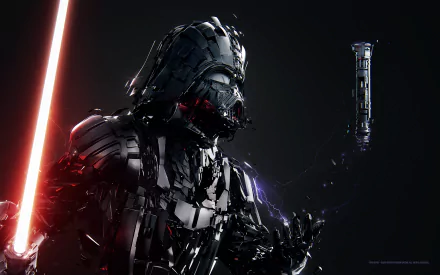 Darth Vader with a red lightsaber in a sci-fi HD desktop wallpaper background from Star Wars.