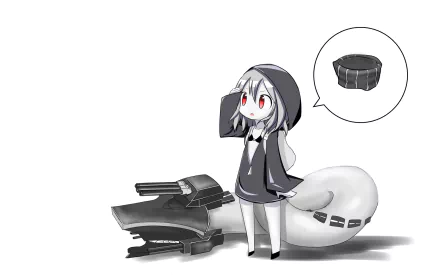 Anime-style HD desktop wallpaper featuring a chibi character from Kantai Collection standing next to a re-classed battleship turret and hull, representing Battleship Re-Class.