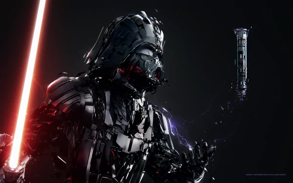 Darth Vader with a red lightsaber in a sci-fi HD desktop wallpaper background from Star Wars.
