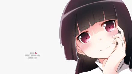 An HD desktop wallpaper featuring Ruri Gokō from the anime Oreimo, with a close-up of the character's smiling face and the text RURI HAPPY BIRTHDAY 20160420 on a white background.