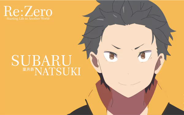 4K Ultra HD anime wallpaper featuring Subaru Natsuki from Re:Zero - Starting Life in Another World with a minimalist design and warm color palette.