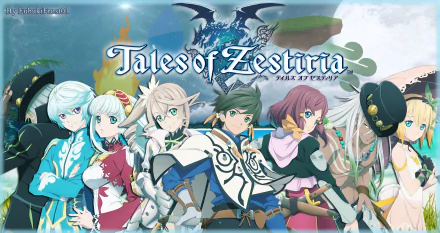 Anime HD PC desktop wallpaper featuring main characters from Tales of Zestiria the X with the series logo and a mystical blue background.