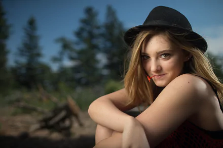 long hair depth of field hat brown eyes blonde American actress woman Willow Shields HD Desktop Wallpaper | Background Image