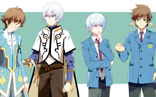 Anime-style 4K Ultra HD desktop wallpaper featuring four characters from Tales of Zestiria the X in detailed attire against a solid teal background.