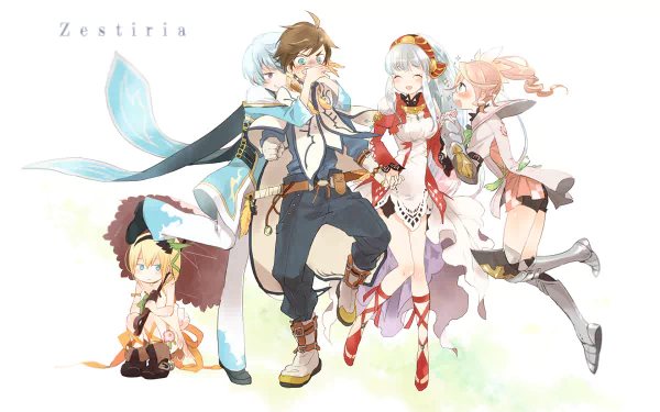 HD PC desktop wallpaper featuring anime characters from Tales of Zestiria the X standing together in vibrant, detailed artwork with a light background.