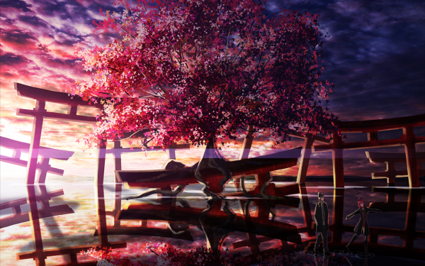 Anime Tree Cloud Sakura Temple HD Wallpaper | Background Image
