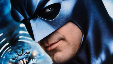 HD PC desktop wallpaper featuring a close-up of Batman's mask and face from the movie Batman & Robin, with a subtle hint of George Clooney's portrayal.