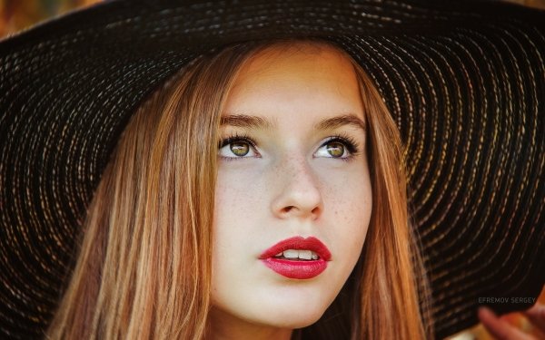 Women Face Model Lipstick Hat Redhead Hazel Eyes HD Wallpaper | Background Image