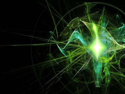 HD desktop wallpaper featuring an abstract design with green light patterns against a dark background.