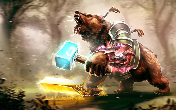 armor hammer sword bear warrior Lone Druid (DotA 2) video game DotA 2 HD Desktop Wallpaper | Background Image