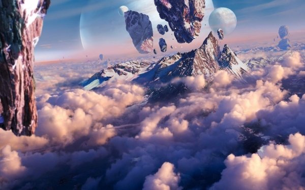 Sci Fi Landscape Planet Floating Island Mountain Cloud Horizon HD Wallpaper | Background Image