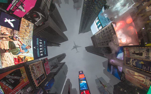 Manhattan Times Square aircraft smoke airplane billboards man made New York HD Desktop Wallpaper | Background Image