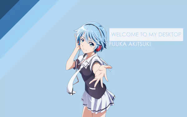 HD wallpaper featuring Fuuka Akitsuki from the anime, Fuuka, with a light blue background and the text, WELCOME TO MY DESKTOP FUUKA AKITSUKI.