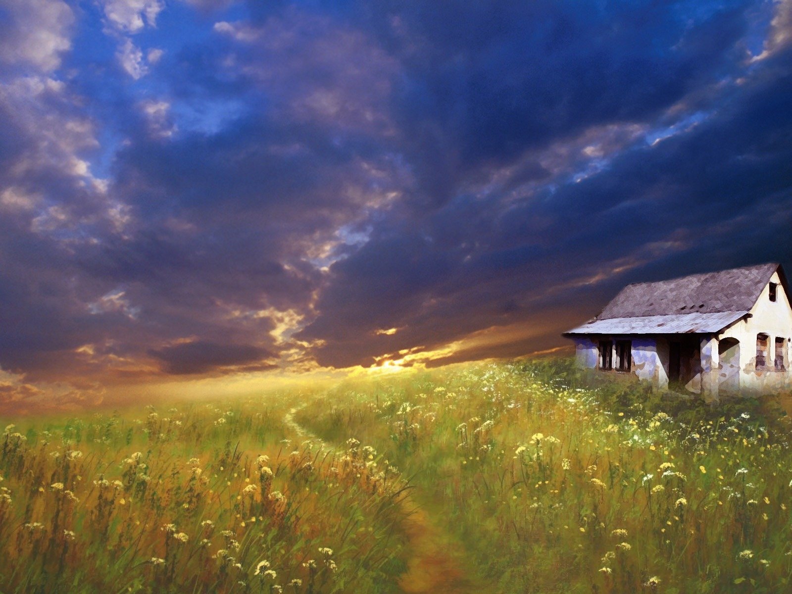 Dark Clouds over House in Summer Field Wallpaper and ...