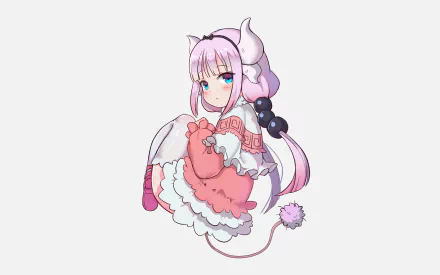 HD desktop wallpaper featuring Kanna Kamui from the anime Miss Kobayashi's Dragon Maid, with a soft pastel color palette and intricate character design.