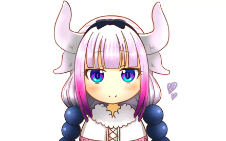 HD desktop wallpaper of Kanna Kamui from the anime Miss Kobayashi's Dragon Maid, featuring Kanna's cute expression with her iconic horns and pink hair highlights.