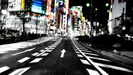 HD PC desktop wallpaper featuring a high-contrast city street scene inspired by The Fast and the Furious: Tokyo Drift from the Fast & Furious movie series.