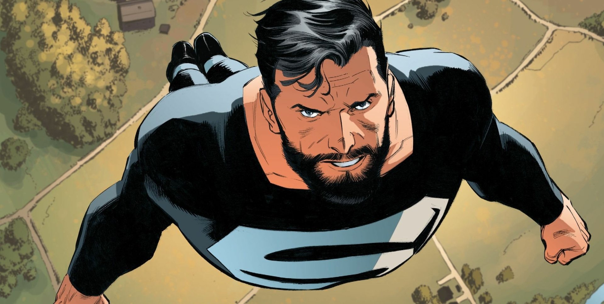HD PC desktop wallpaper of Superman from the comic The Death of Superman, showcasing a close-up of him flying with a determined expression.