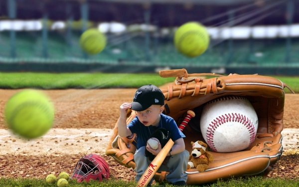 Photography Manipulation Child Ball Baseball Baseball Bat Teddy Bear Stuffed Animal Cap HD Wallpaper | Background Image