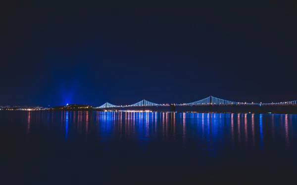 San Francisco blue light reflection night bridge man made Bay Bridge HD Desktop Wallpaper | Background Image