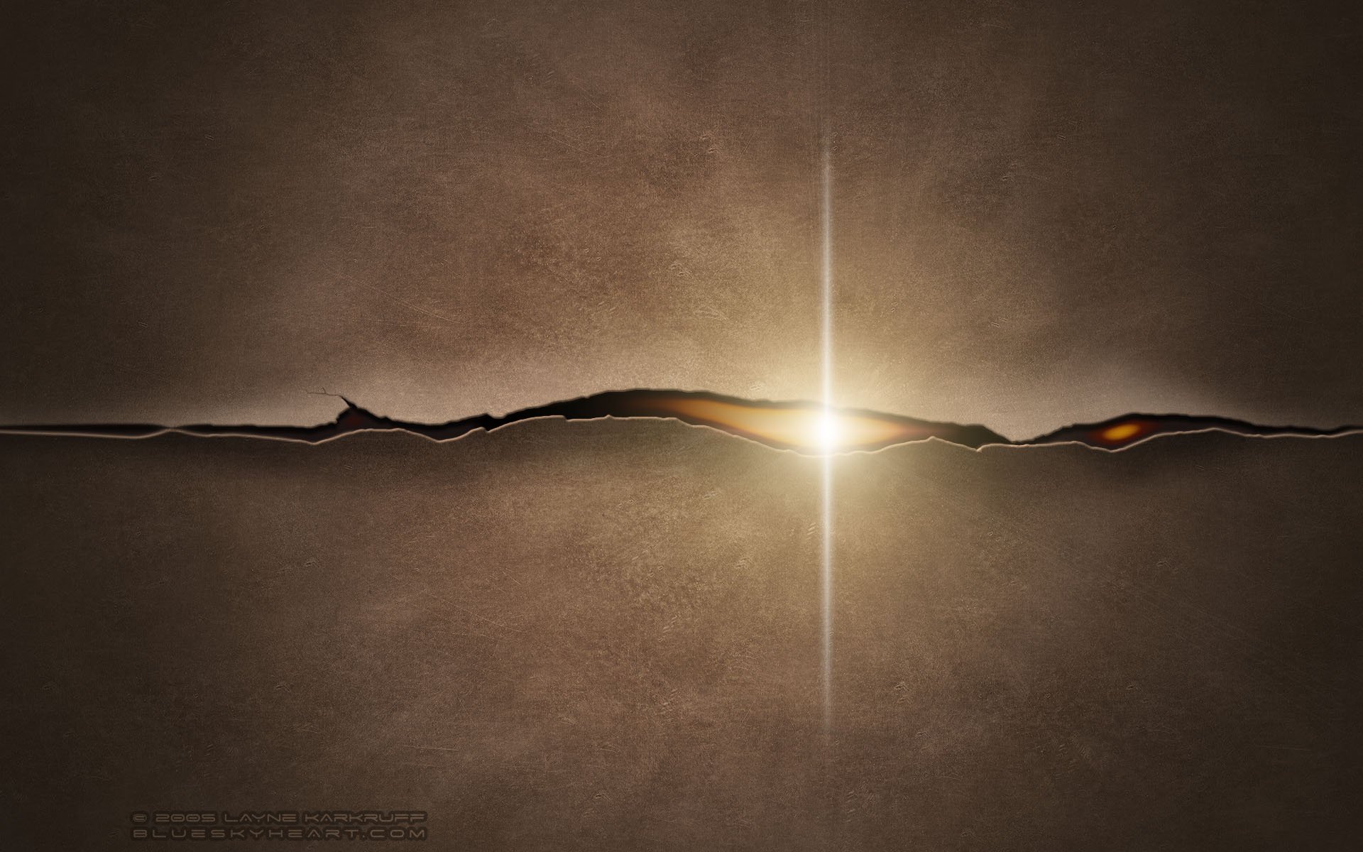 A serene artistic wallpaper featuring a softly glowing light emerging from a cracked surface, creating a captivating atmosphere for your HD desktop background.