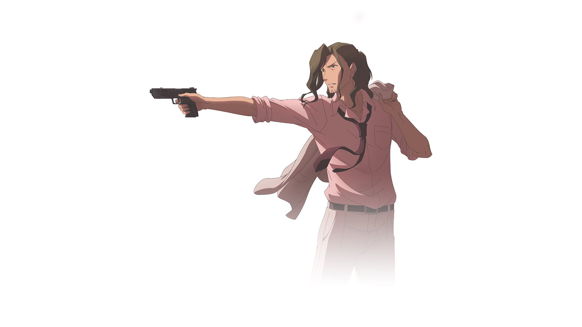 HD PC desktop wallpaper featuring Kogorou Akechi from the anime Trickster: Edogawa Ranpo Shounen Tanteidan, shown aiming a gun with a focused expression.