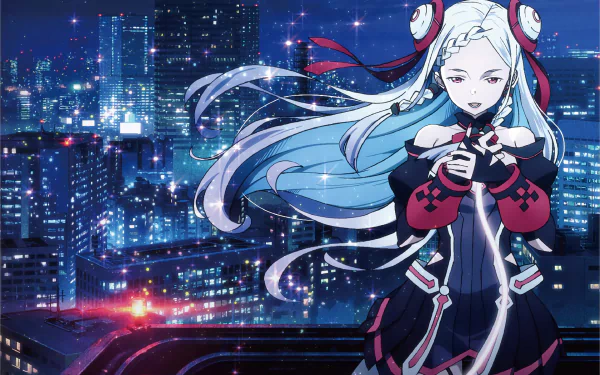 HD desktop wallpaper of Yuna from Sword Art Online Movie: Ordinal Scale, featuring her in a futuristic cityscape at night.