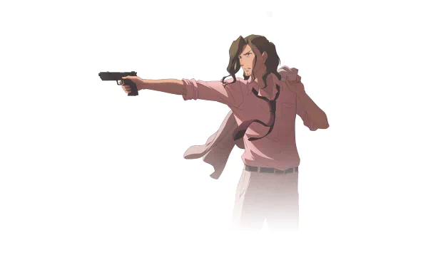 HD PC desktop wallpaper featuring Kogorou Akechi from the anime Trickster: Edogawa Ranpo Shounen Tanteidan, shown aiming a gun with a focused expression.