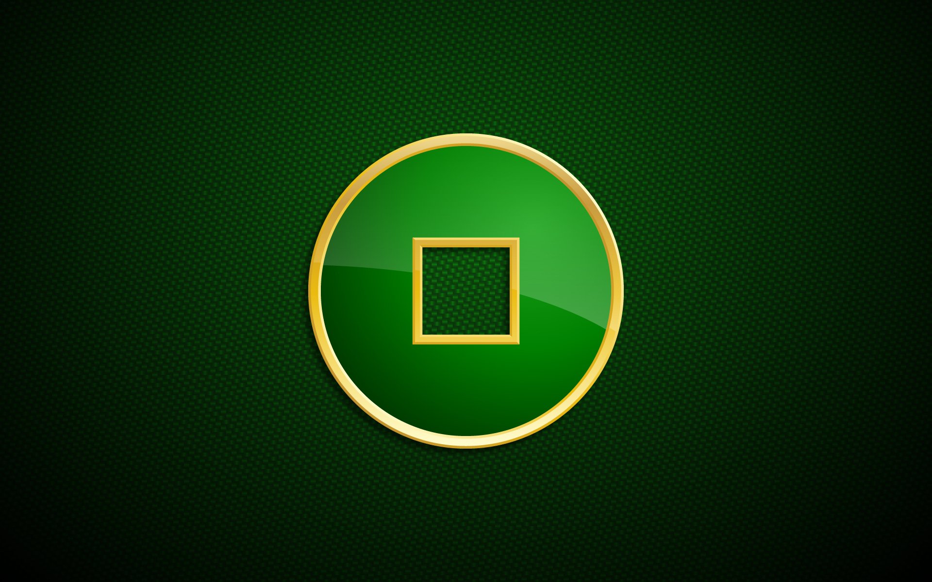 Abstract CGI design featuring a green textured background with a circular pattern and a gold-edged square in the center, rendered in vibrant green hues for an HD desktop wallpaper.