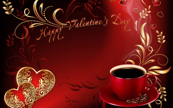 Happy Valentine's Day red coffee heart holiday Valentine's Day HD Desktop Wallpaper | Background Image