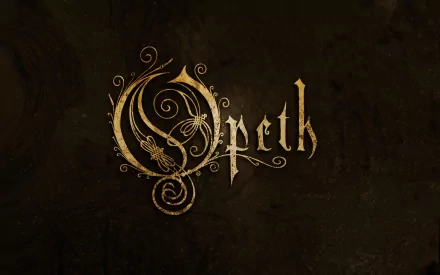 HD PC desktop wallpaper featuring the ornate gold Opeth logo on a textured dark background, reflecting the band's music and style.
