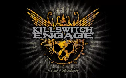 High-definition wallpaper featuring Killswitch Engage's logo, a striking design with a skull and wings, representing their powerful music and energy.