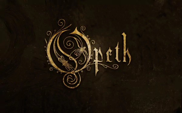 HD PC desktop wallpaper featuring the ornate gold Opeth logo on a textured dark background, reflecting the band's music and style.