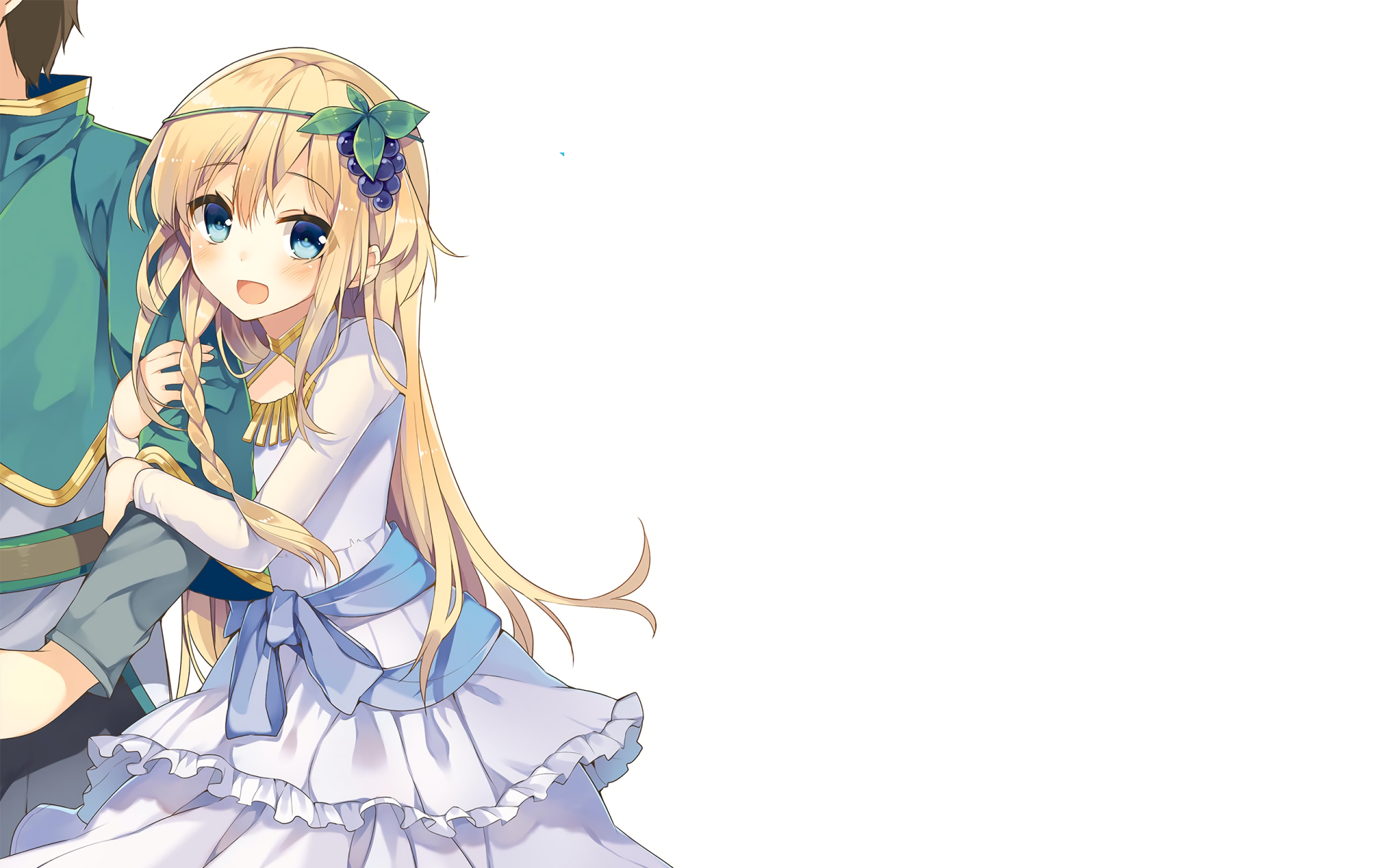 HD PC desktop wallpaper featuring Iris and Kazuma Satou from the anime KonoSuba - God’s Blessing on This Wonderful World!! in vibrant, detailed anime style.