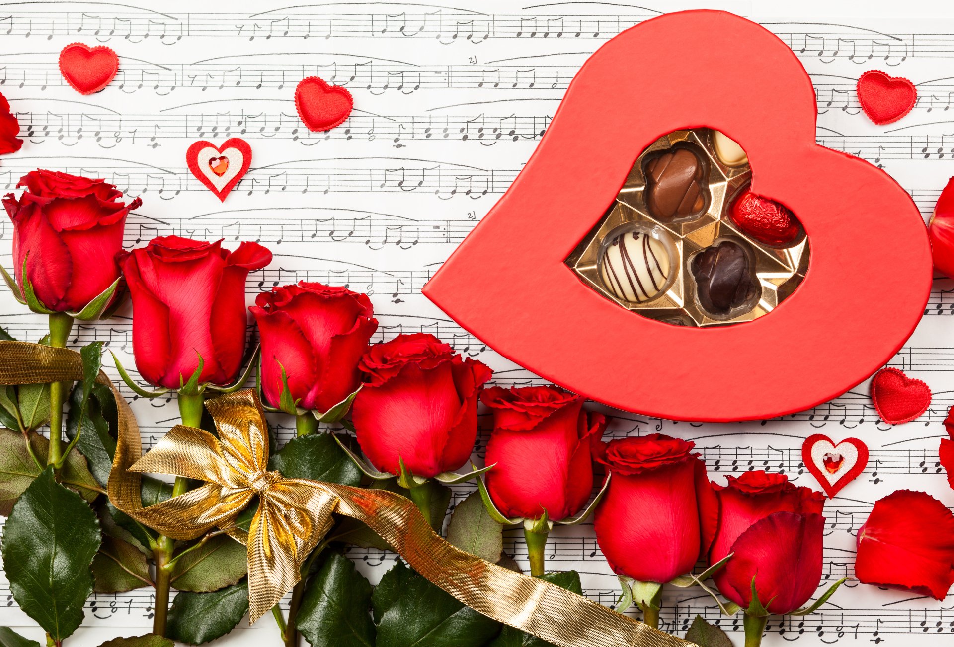 Download Chocolate Heart Sheet Music Ribbon Red Rose Rose Holiday Valentines Day 4k Ultra Hd 5603