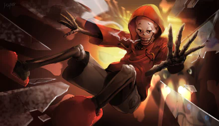 HD desktop wallpaper featuring Papyrus from the Underswap universe of the video game Undertale. The character in a dynamic pose is set against a vibrant background.