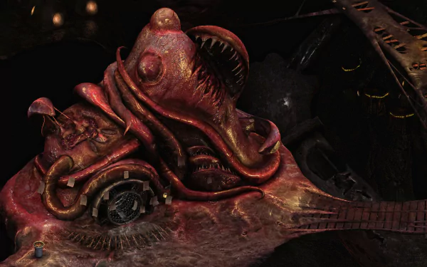 HD desktop wallpaper depicting a mysterious creature from the game Torment: Tides of Numenera, with intricate details and a dark, captivating atmosphere.