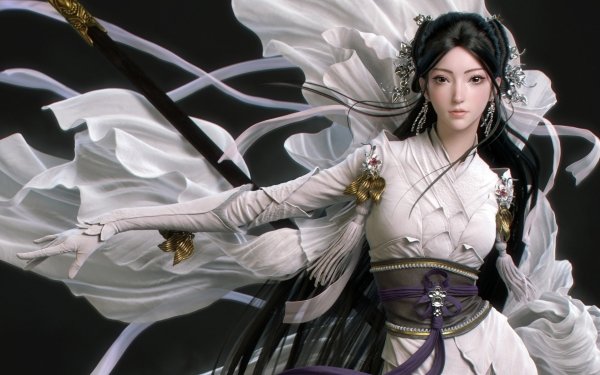 Fantasy Women Warrior Woman Warrior Sword Black Hair Oriental Long Hair HD Wallpaper | Background Image