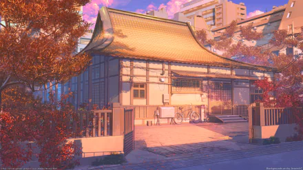 fall Anime building autumn anime HD Desktop Wallpaper | Background Image
