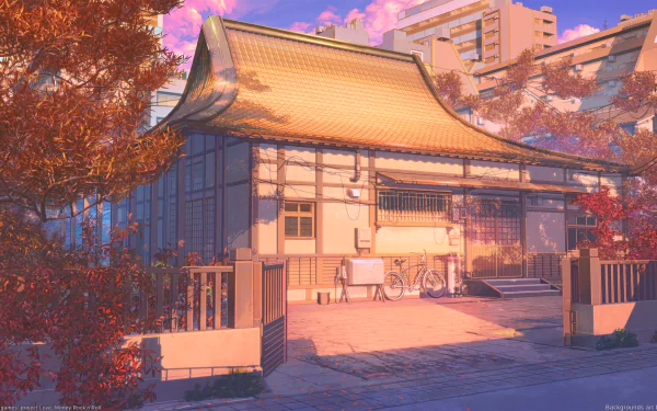 fall Anime building autumn anime HD Desktop Wallpaper | Background Image