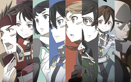 A HD desktop wallpaper featuring characters from Sword Art Online: Ordinal Scale. The image includes Rika Shinozaki, Andrew Gilbert Mills, Keiko Ayano, Shino Asada, Suguha Kirigaya, Ryoutarou Tsuboi, Kazuto Kirigaya, and Asuna Yuuki.