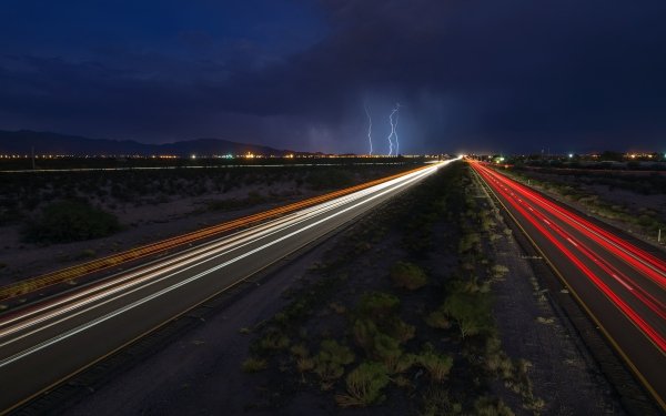 Photography Time-lapse Night Light Lightning Road Horizon HD Wallpaper | Background Image