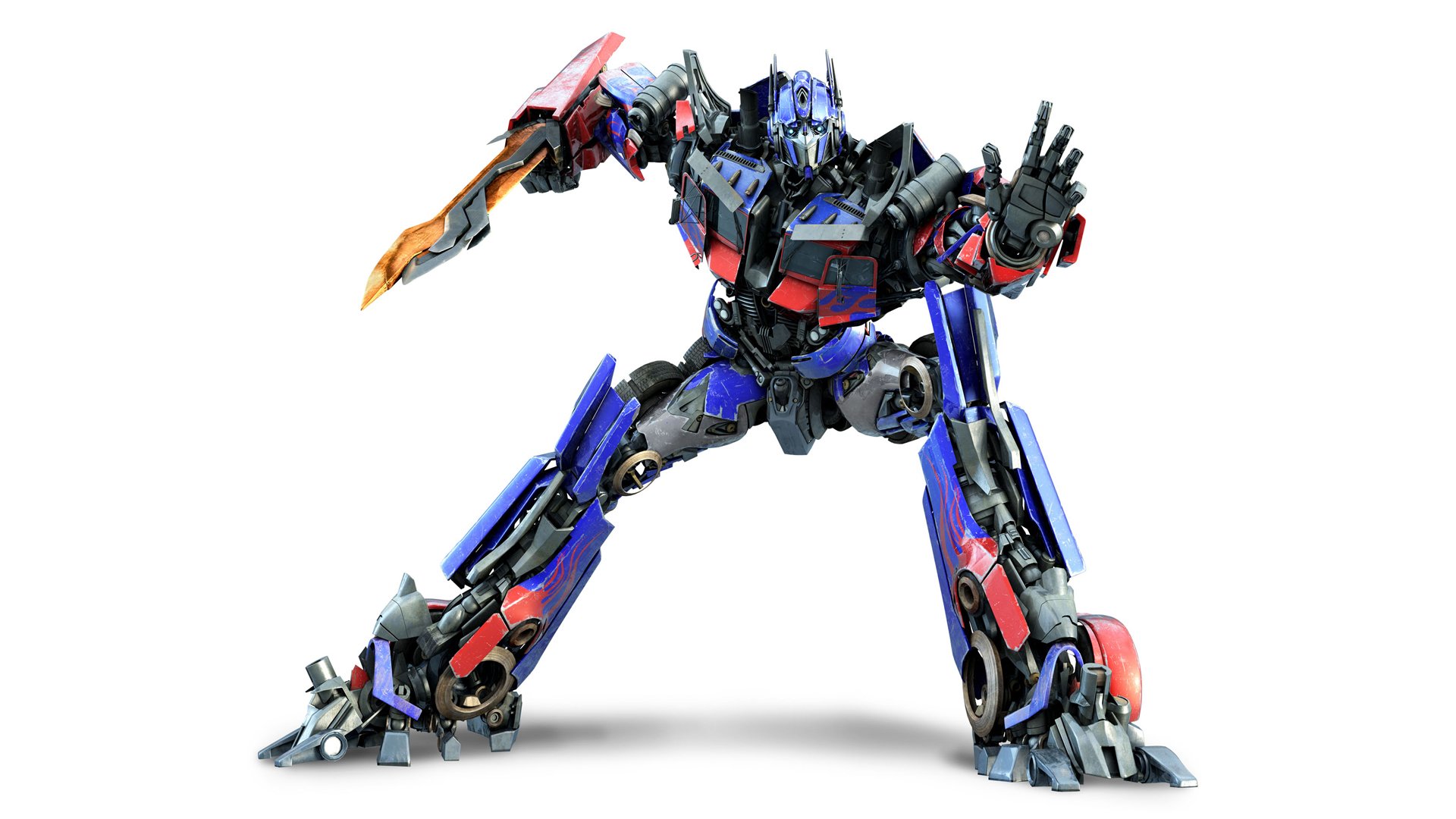 HD PC desktop wallpaper featuring a dynamic pose of Optimus Prime from the Transformers movie series with vibrant colors and detailed robotic design.