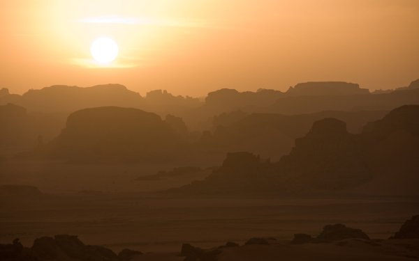 Earth Desert Tassili N'Ajjer Hoggar Mountains Rock Dust Sahara Algeria Sunrise Landscape Africa HD Wallpaper | Background Image