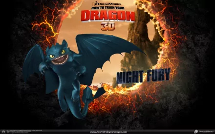 A dynamic HD wallpaper featuring Toothless, the Night Fury dragon from How to Train Your Dragon, against a dramatic backdrop, capturing the spirit of the beloved movie.